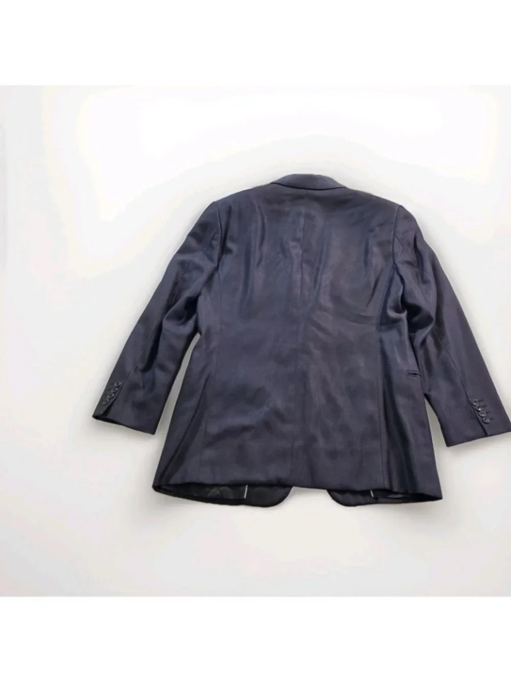 Armani Collezioni Slim Wool Silk Blazer US 42R Navy Blue Textured 1B Designer